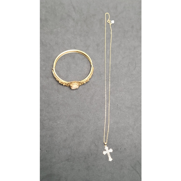 Gold Filled Cross Necklace & Florenza Cameo Bracelet