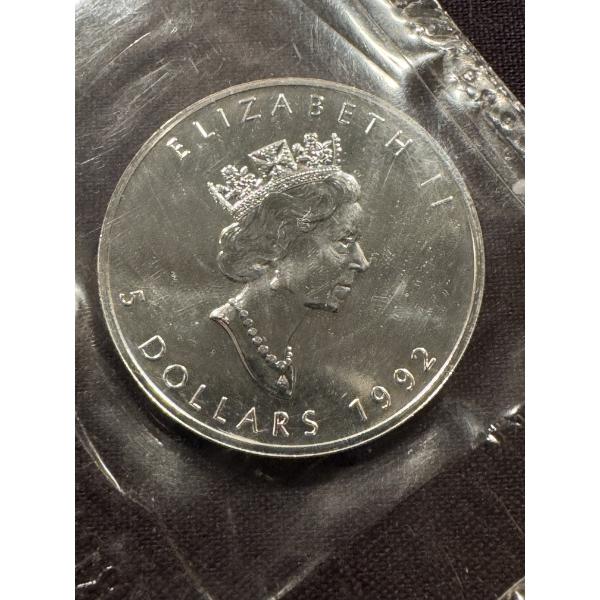 1992 Canadian Maple Leaf One Troy Ounce .9999 Fine Silver Coin - Mint