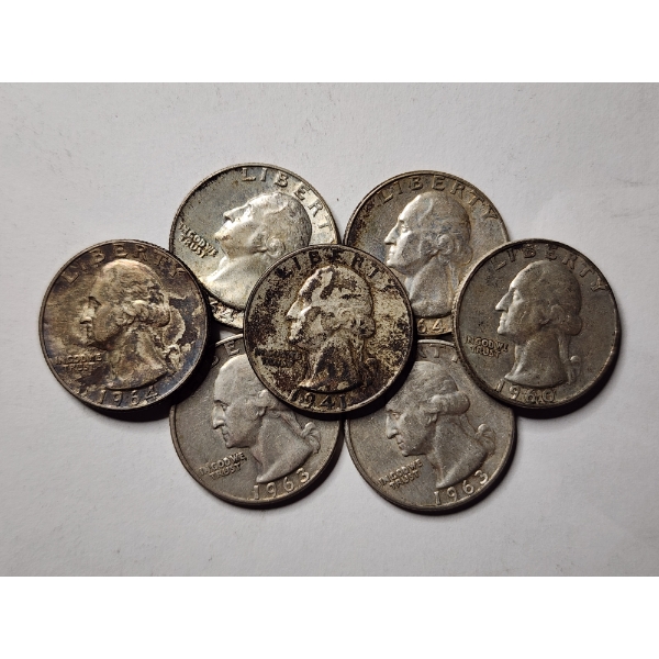 Seven Assorted 90% Silver United States Washington Quarters ~ $1.75 in Face Value!