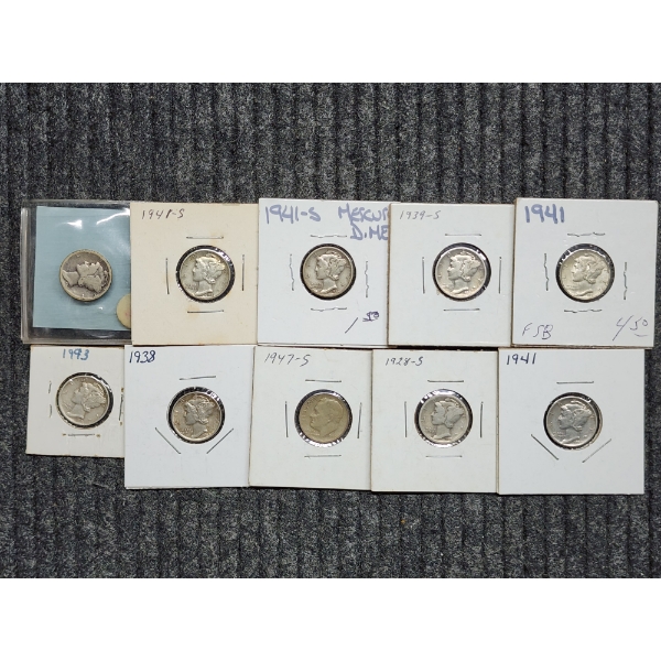 Ten Assorted 90% Silver United States Mercury & Roosevelt Dimes ~ $1.00 Face Value 