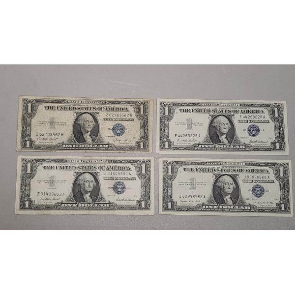 (4) $1 Silver Certificates - Series 1935 E, 1957, 1957 A - Face Value: $4.00