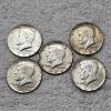 Image 1 : Five 1964 Kennedy Half Dollar Coins struck in 90% Silver FV: $2.50
