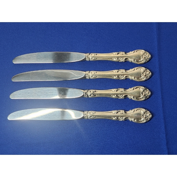 4 - Sterling Silver Gorham Melrose Sterling Silver Handle, Stainless Blade Dinner Knives TW: 267.7g