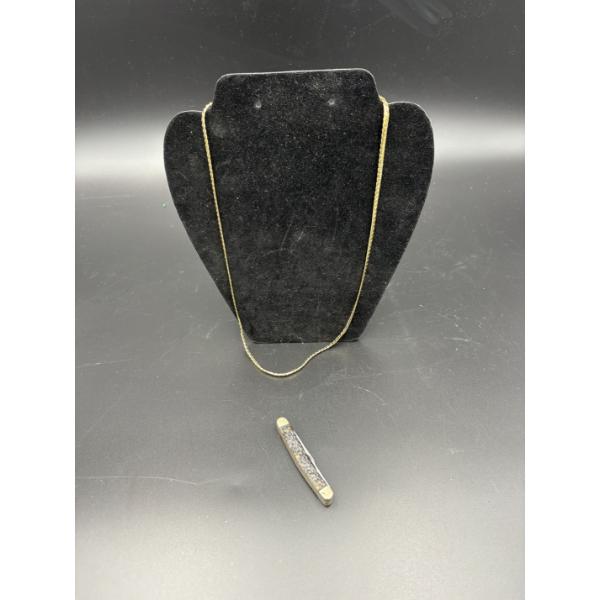Costume Necklace & Pocket Folding Knife - Unclasped Necklace is 23 inches & Pocket Knife Unfolded is