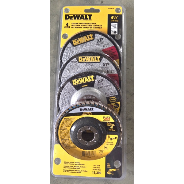 Brand New! DeWalt 4 Piece Ceramic Abrasive 4 1/2'' Multipack 