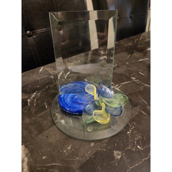 Three Glass Vases, Hurricane Glass, And Handmade Glass Frame