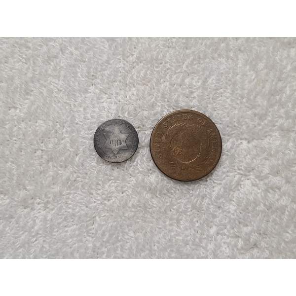 Two Rare Collectible & Historic US Coins - 1865 2 Cent Coin & Mid 1800's Three Cent Coin