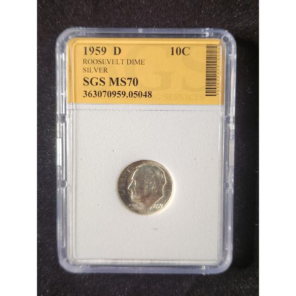 SGS MS70 Graded 1959-D Roosevelt Silver Dime 