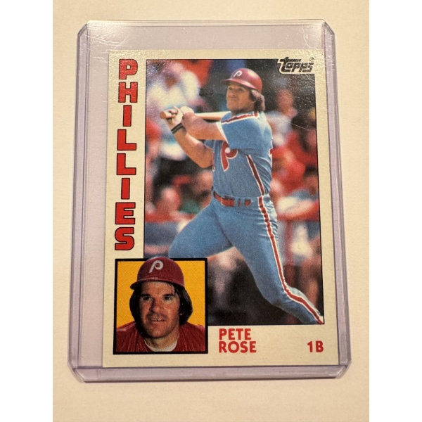 Exceptional 1984 Topps Pete Rose Baseball Card In Protective Holder - Mint Condition