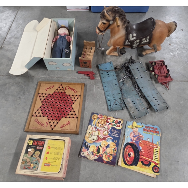 Vintage Toy Collection Including- 3 Swings With Chains, Play Doh Factory, Books & Sunspot Doll 