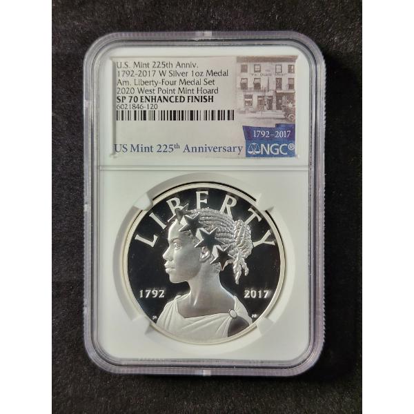 NGC SP70 Enhanced Finish U.S. Mint 225th Anniversary 2017-W Silver 1 Oz Medal - 2 OUT OF 4 COIN SET!
