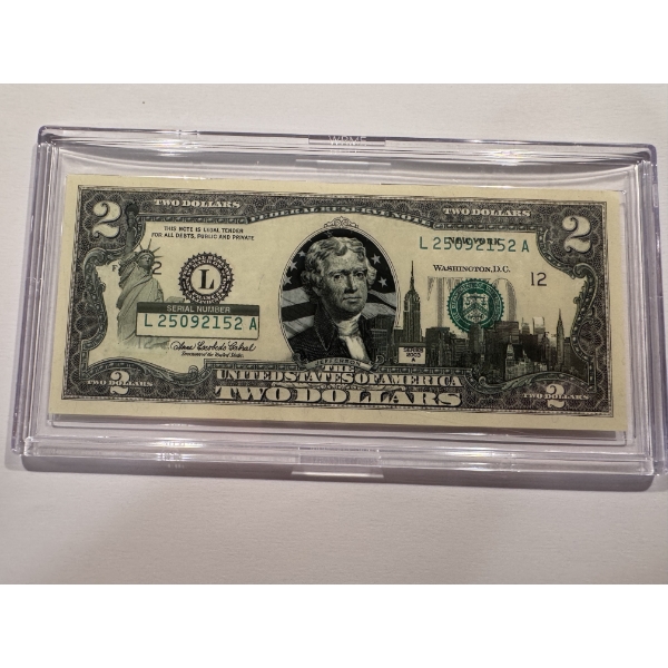 2003 United States Jefferson NEW YORK $2.00 Bill In Hard Case Holder - Mint Condition - RARE