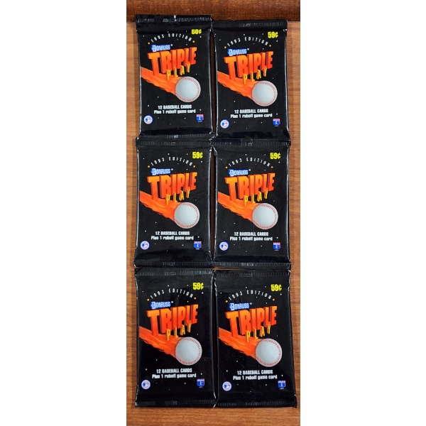 Lot of Six Sealed 1993 Donruss Tiple Play Baseball Trading Cards - 12 Cards Per Pack 