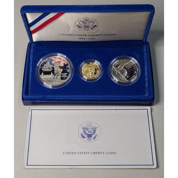 United States Liberty (3) Coin Set - Including 1986-W $5 Gold Coin 