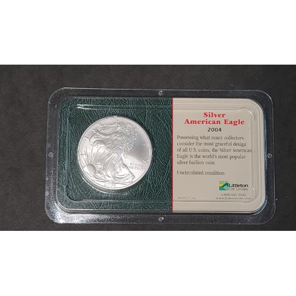 Uncirculated 2004 1 Oz .999 Fine Silver American Eagle In Littleton Coin Co. Packaging 