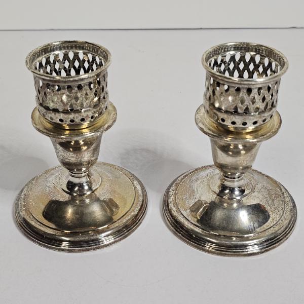 Pair Of 4.5" Vintage International Sterling Weighted Candle Holders (249.8g and 248.7)