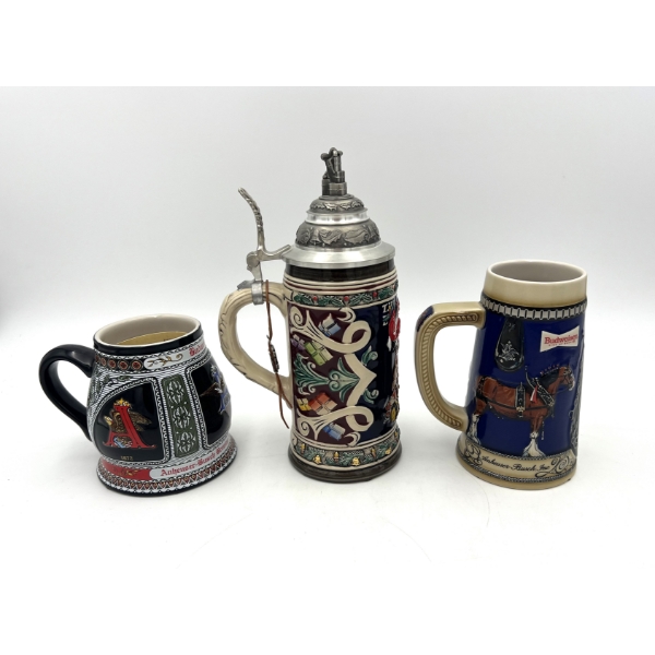 Lot of 3 Anheuser - Busch Steins Including Santa's Helper
