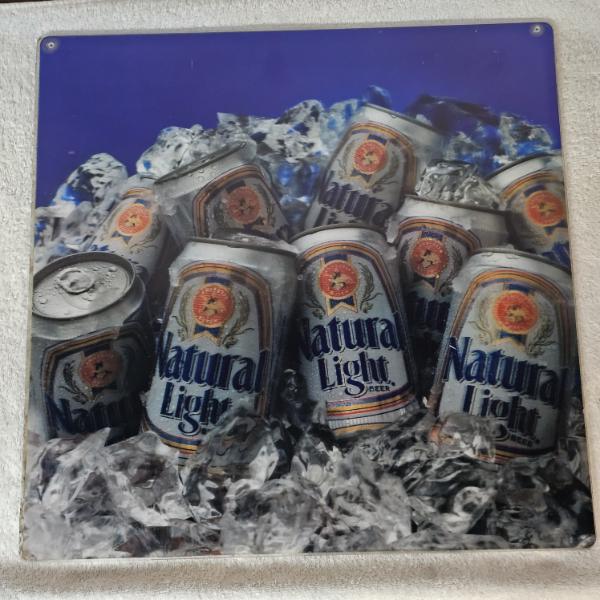 Vintage Anheuser-Busch Natural Light Beer Cans In Ice Square Tin Metal Holographic Sign (17.5x17.5")