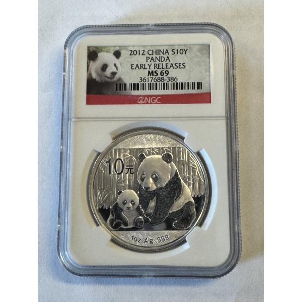 2012 China Panda One Ounce .999 Fine Silver Early Release - NGC MS 69