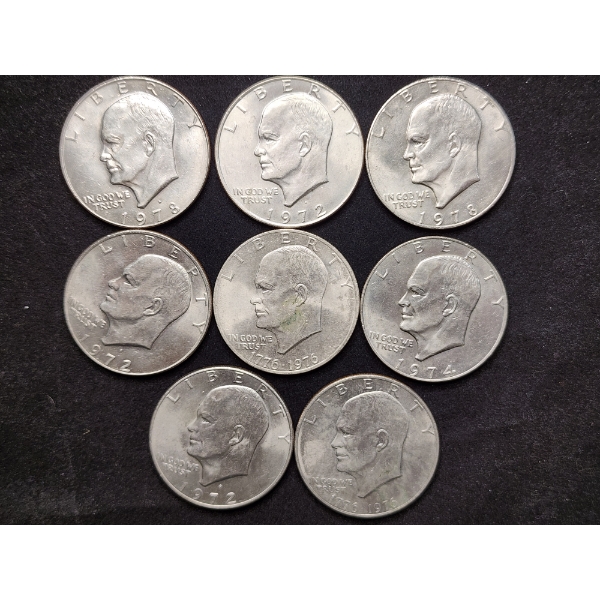 Eight Assorted Eisenhower Dollars Including Bicentennials!