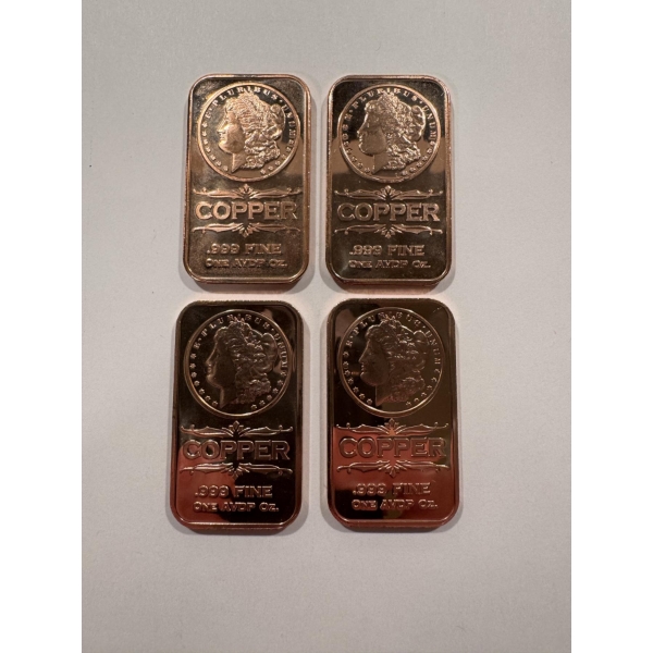 4 - .999 Fine Copper One Troy Ounce Bars - Mint Condition - Limited Edition - Silver Dollar Edition