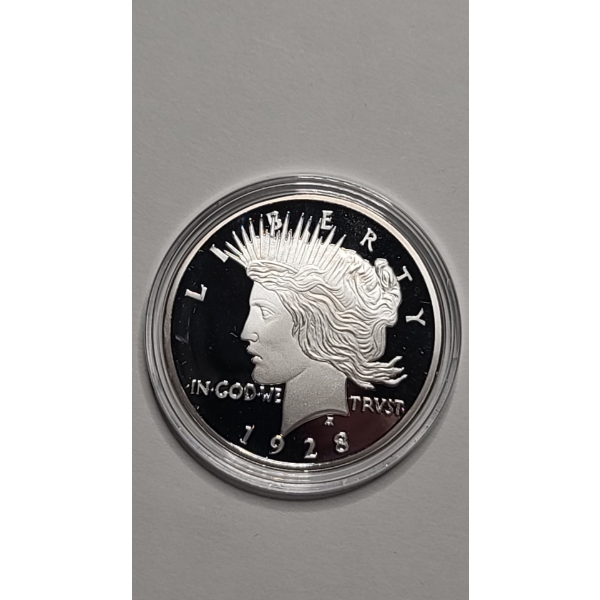 .999 Fine Silver 1928 Peace Dollar Copy Coin Weighing 27 Grams