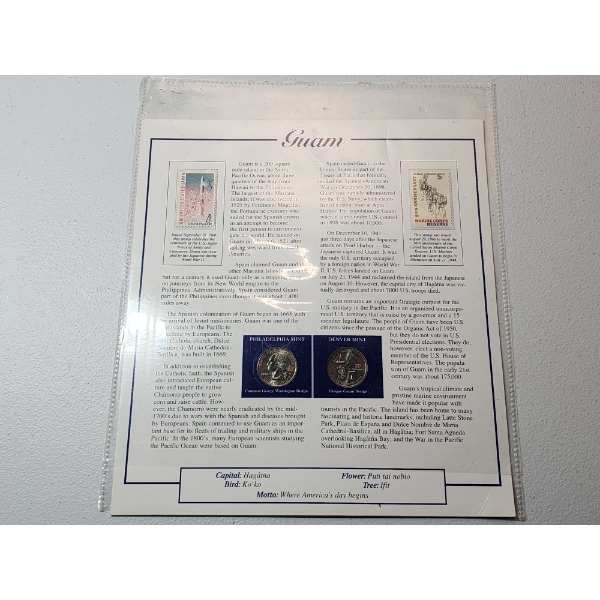 Guam Postal Commemorative Stamps and BU Quarters Collection Set