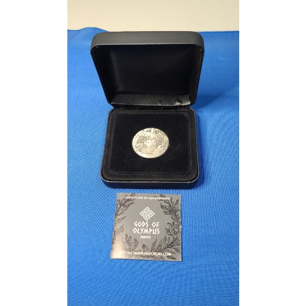 2017 Gods Of Olympus Hades 2 oz 99.9 Fine Silver High Relief Coin From The Perth Mint Australia