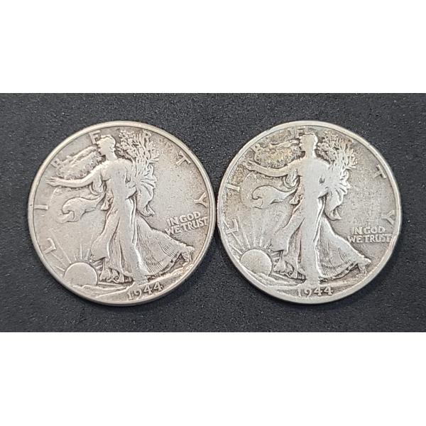 U.S 1944 & 1944-S Walking Liberty 90% Silver Half Dollars - Face Value: $1.00