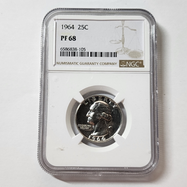 NGC PF 68 U.S. 1964 90% Silver Washington Quarter 