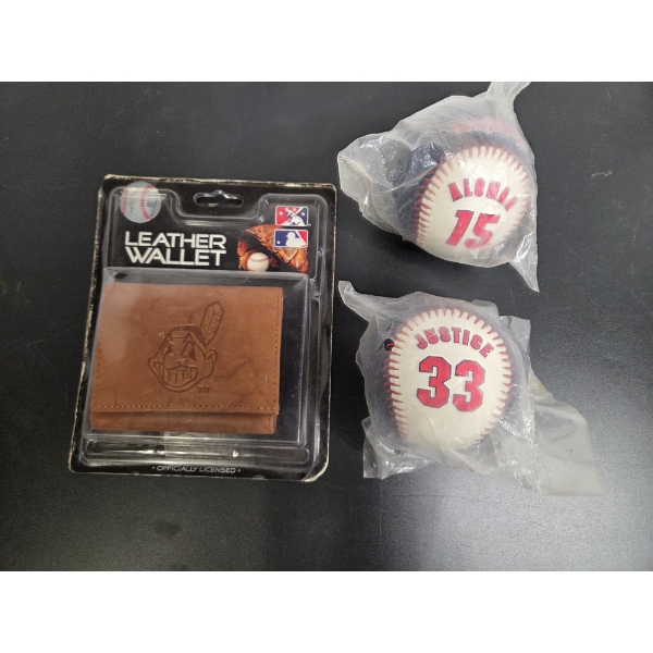 Cleveland Indians Brown Leather Wallet, And Justice & Alomar Sealed Collector Balls