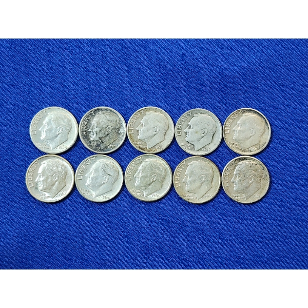 x10 Assorted Years 90% Silver Roosevelt Dimes FV: $1.00