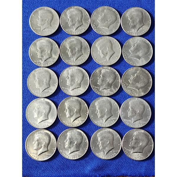 x20 1976 Bicentennial & 1971 Kennedy Half Dollars Face Value $10.00