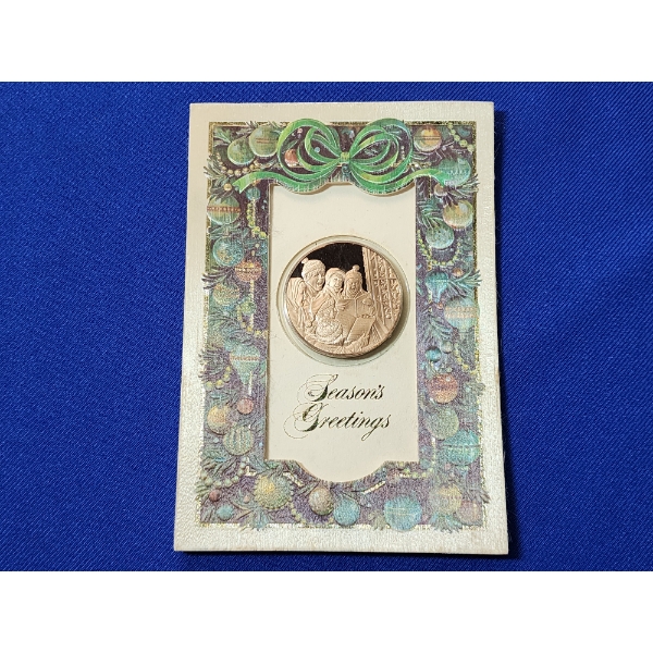 Vintage Frankin Mint 1974 Christmas Carolers Holiday Greeting Card Bronze Medal