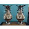 Image 1 : Spectular Pair Monumental Embellished Chrome & Porcelain Pearl & Crystal Studded Vases 23" Tall