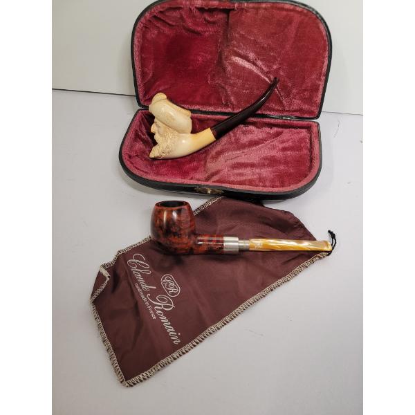 2 Pipes - Vintage Meerschaum Pipe - Nice Patina - And A Vintage Claude Romain Pipe