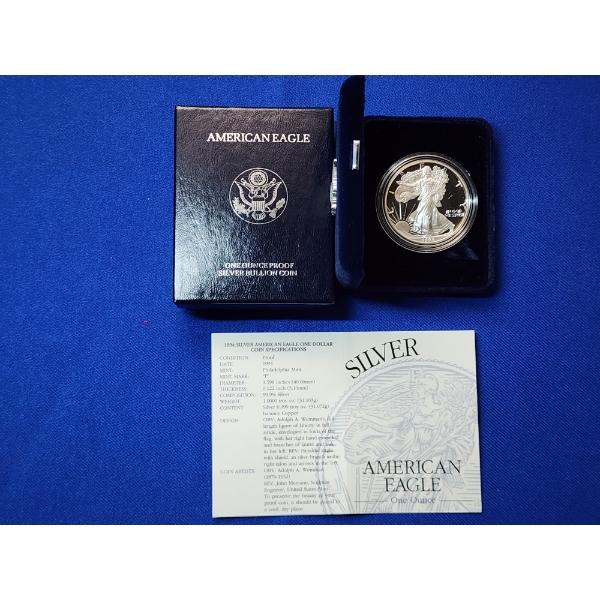 1994 Silver American Eagle $1 Proof - 1 Troy Ounce 99.9% Silver w/ Original Box & COA