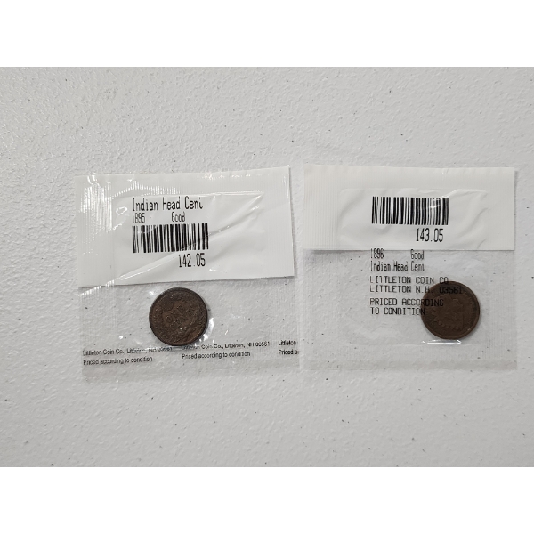 2 - Indian Head Cents 1895, 1896 In Sealed Littleton Coin Co. Packages