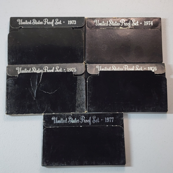 Five Assorted United States Mint Proof Sets: 1973, 1974, 1975, 1976, 1977