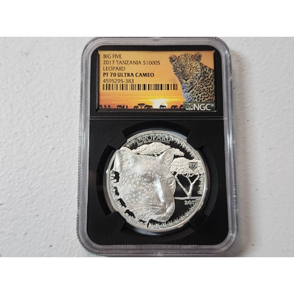 NGC 2017 Tanzania 1000S Leopard Big 5 - High Relief 1oz Silver Coin PF 70 ULTRA CAMEO