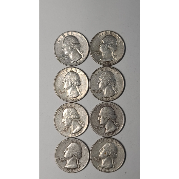 Assorted Years And Mint Marks 90% Silver U.S Washington Quarters - Face Value: $2.00