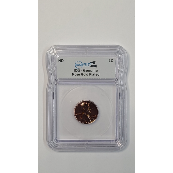ICG 1958-D Genuine Rose Gold Plated Lincoln Wheat Cent 