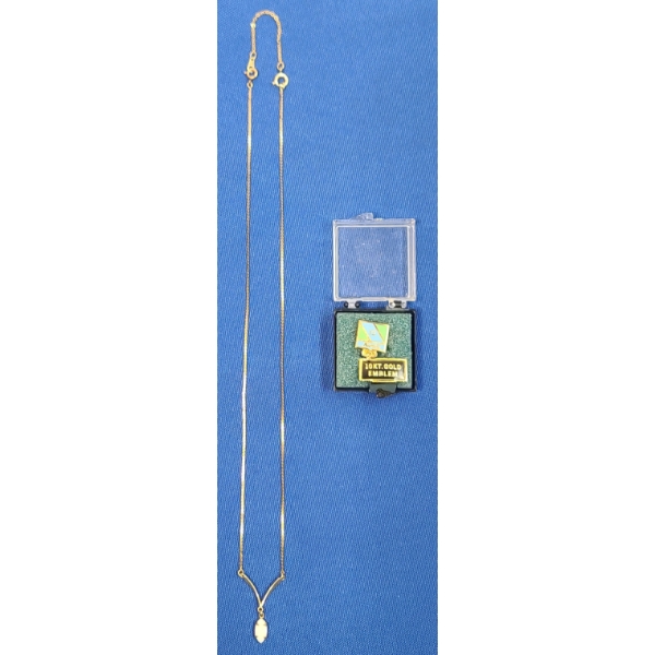 Gold Filled Opal-Like Necklace & Gold Filled 15 Years Of Service Nickels Pin