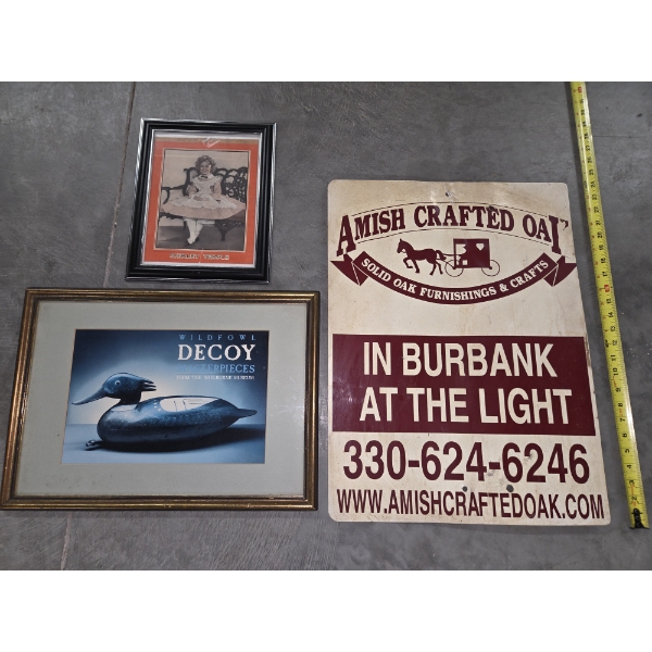 Framed Vintage Pictures & Authentic Amish Tin Sign