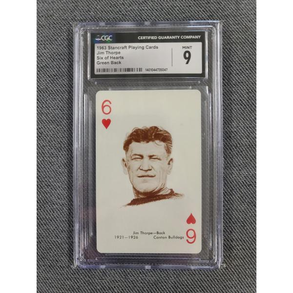 CGC 9 Mint 1963 Stancraft Playing Cards Jim Thorpe Six of Hearts Green Back
