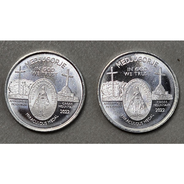 Set of 2 Medjugorje Miraculous Medals - 1/4 Troy Oz .999 Fine Silver - .50 Troy Oz Total Weight