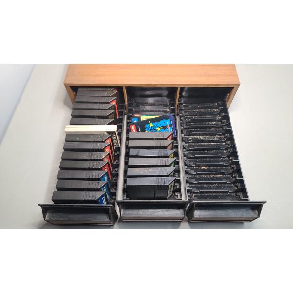 Vintage Atari 2600/Intellivision Games & Game Overlays In Cassette Tape Storage Box- Untested 