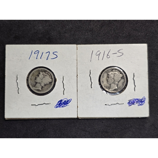 Lot of 2 Mercury Dimes - 1916-S & 1917-S