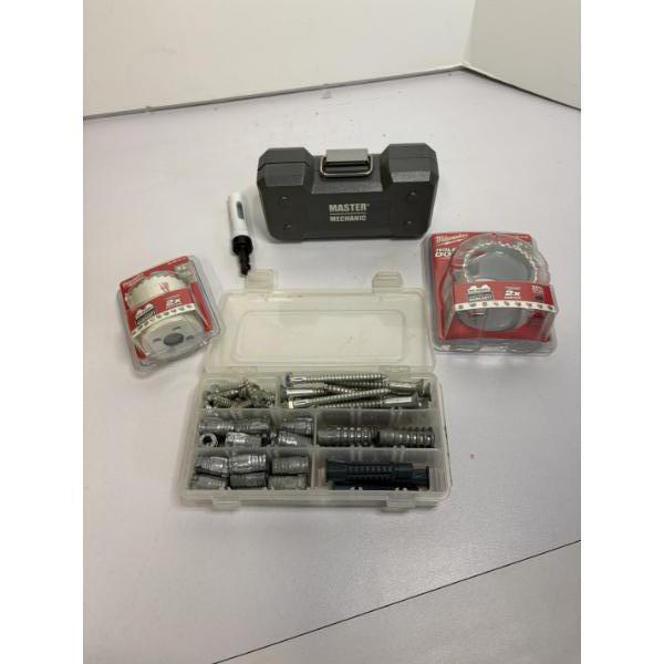 Drill Bits in Case - Small Tool Kit with Various Tools - 1 7/8" Bi-Metal Hole Saw & 2 1/4" Bi-Metal 