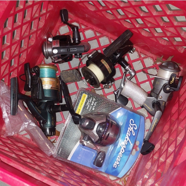 Group Of Five (5) Fishing Reels - One Brand New In Packaging